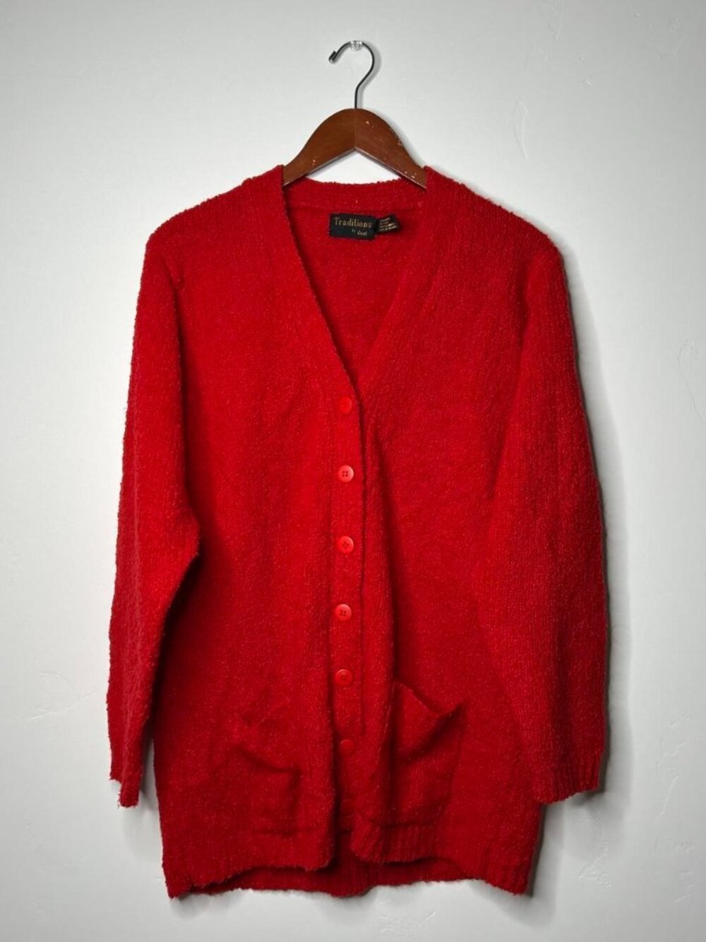 Red cardigan with pockets size large by Traditions 100% acrylic